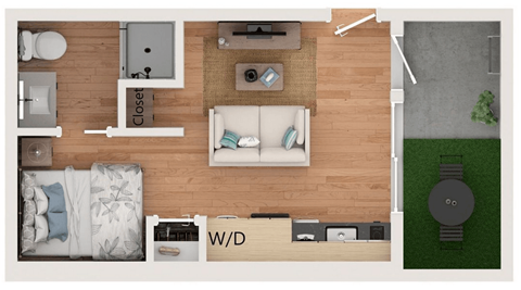 Floor plan for studio, 4 baths, 387 sqft